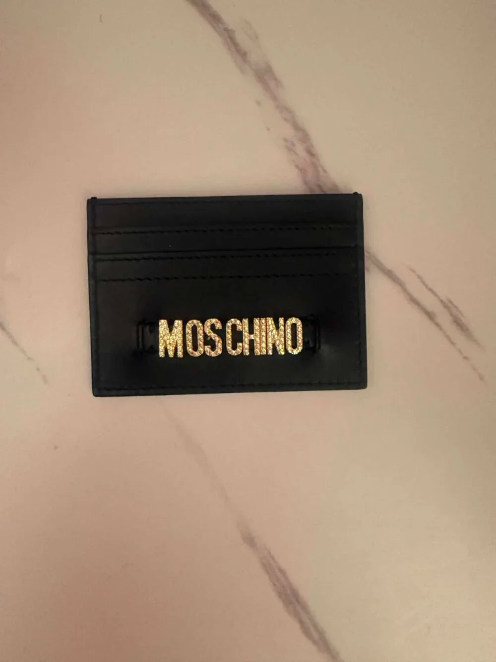 Moschino Card Case Black with Crystal Embellished Logo